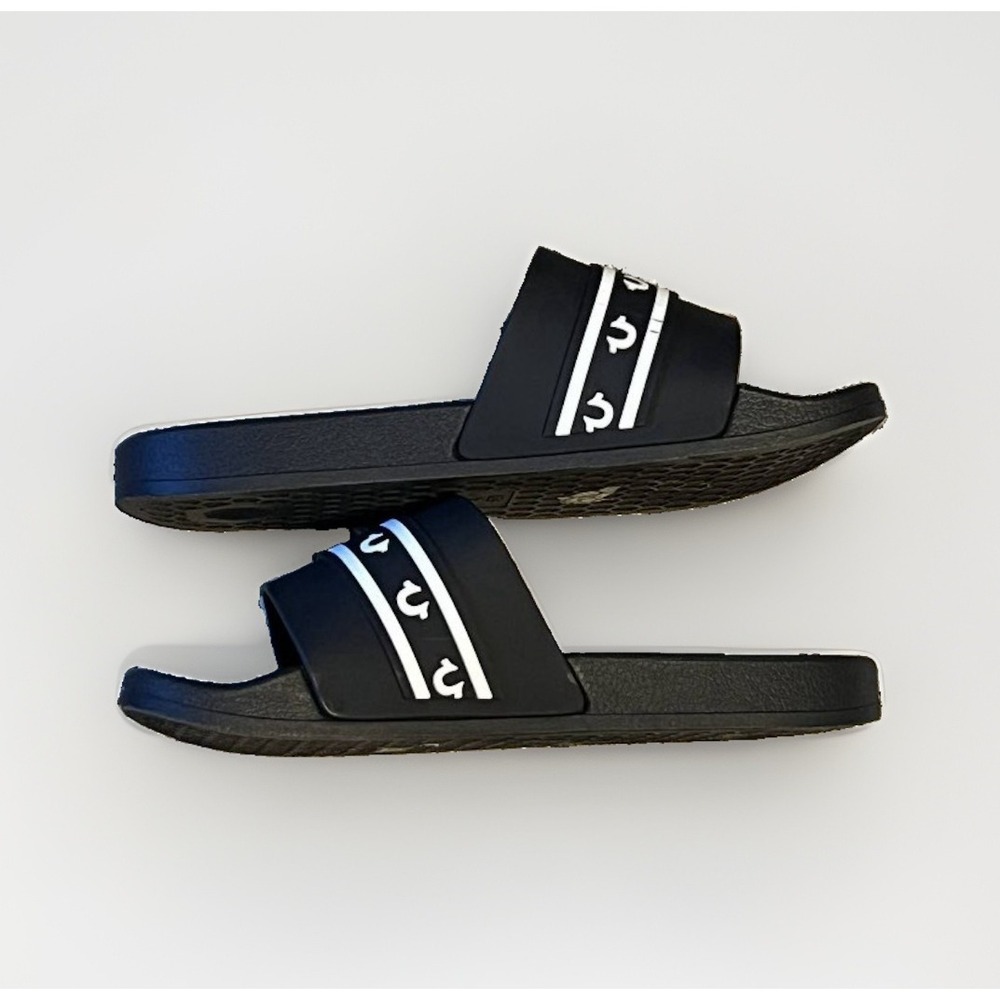 True Religion Boys' Snoop Colorblock Pool Slides Size 3 Black/White Streetwear - Picture 2 of 5